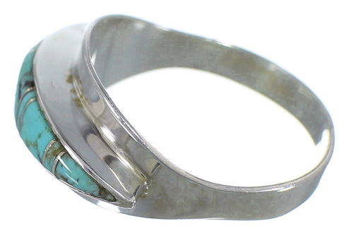 Sterling Silver And Turquoise Inlay Ring Size 7-1/2 EX44912